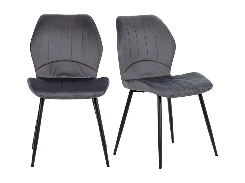 Lot de 2 chaises en velours gris foncé avec pieds métal noir - EMILIO