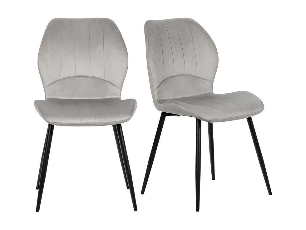 Lot de 2 chaises en velours gris clair avec pieds métal noir - EMILIO