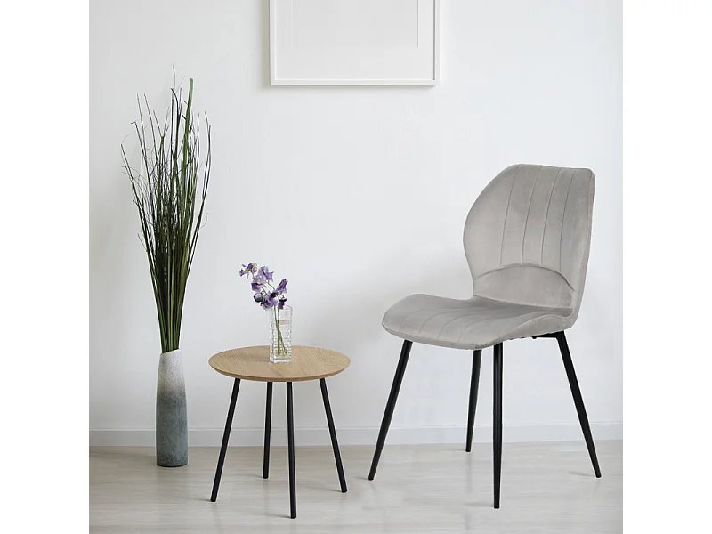 Lot de 2 chaises en velours gris clair avec pieds métal noir - EMILIO