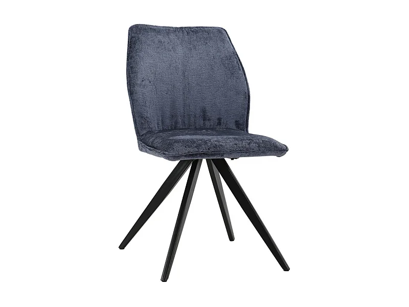 Chaise en velours doux bleu nuit et pied croix en métal noir - JAMES