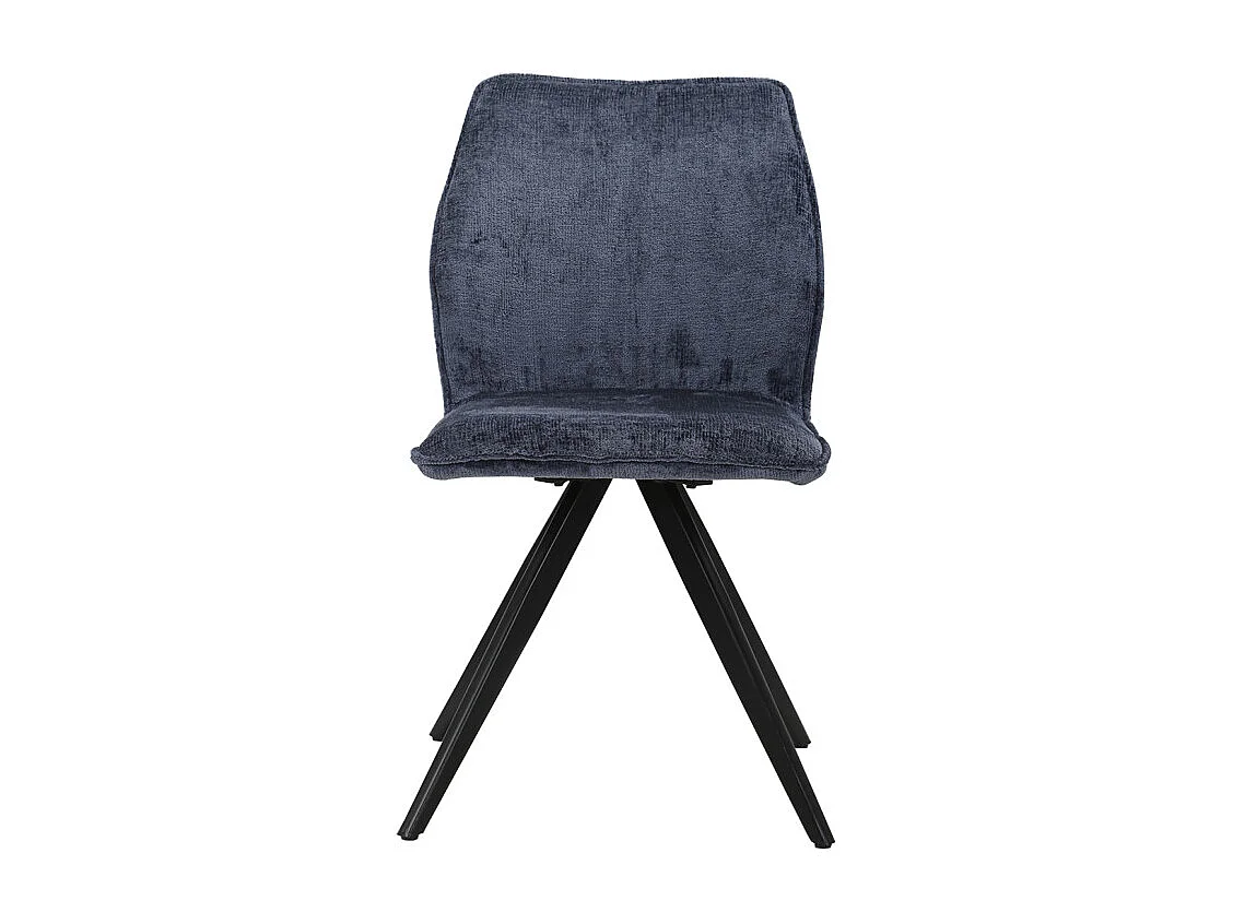 Chaise en velours doux bleu nuit et pied croix en métal noir - JAMES