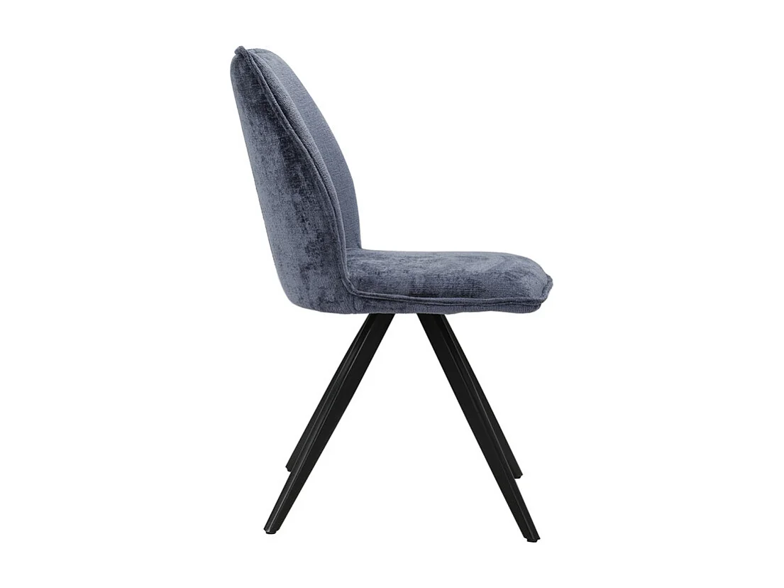 Chaise en velours doux bleu nuit et pied croix en métal noir - JAMES