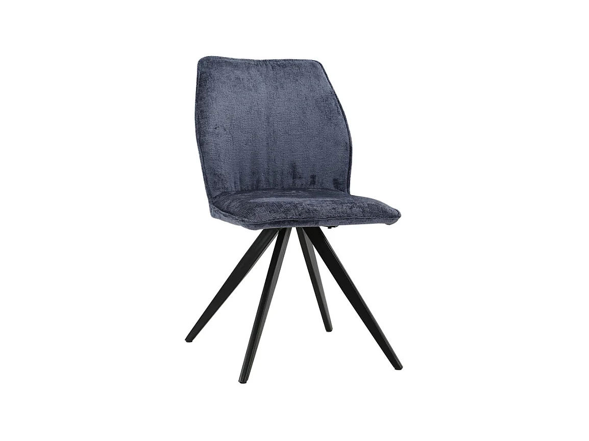 Chaise en velours doux bleu nuit et pied croix en métal noir - JAMES