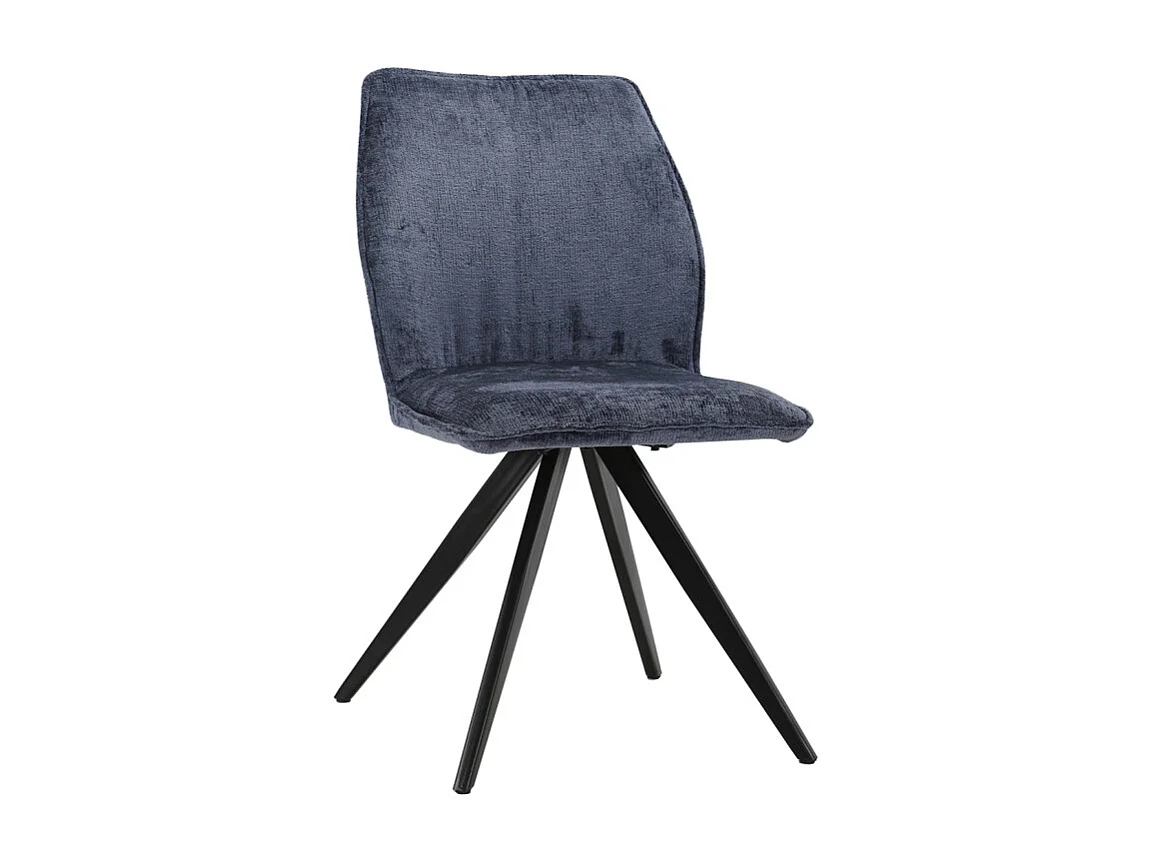 Chaise en velours doux bleu nuit et pied croix en métal noir - JAMES