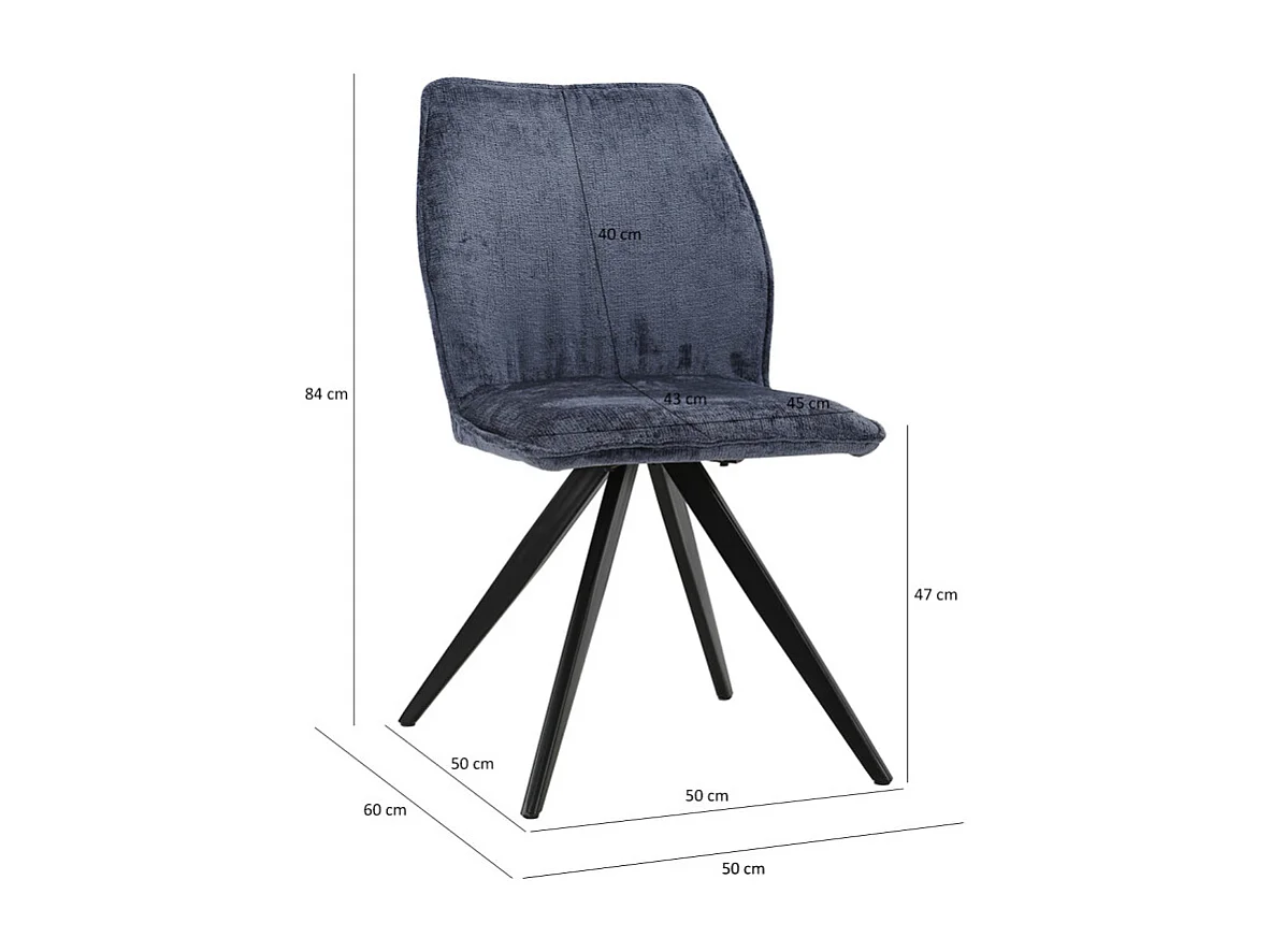 Chaise en velours doux bleu nuit et pied croix en métal noir - JAMES