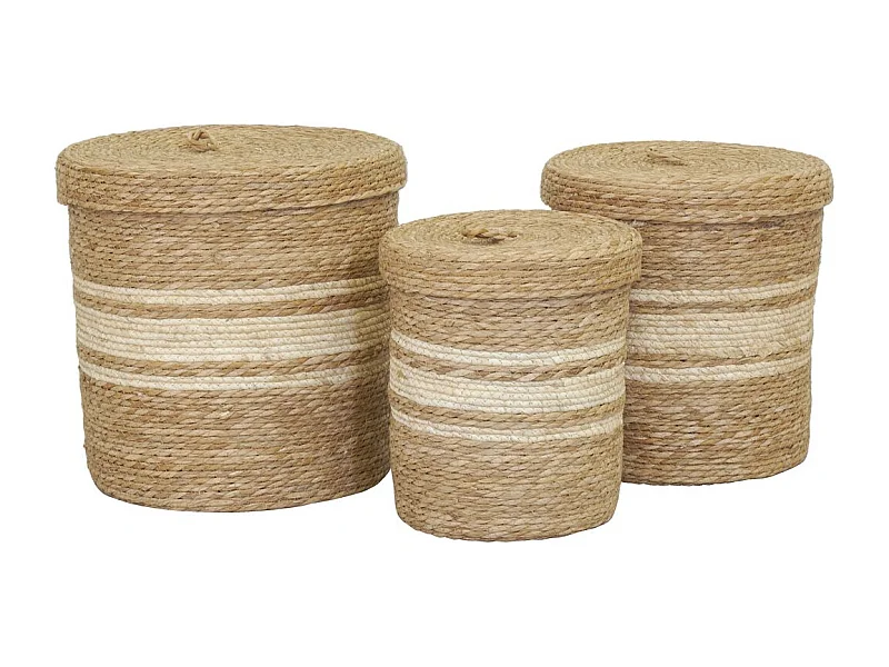 Boîtes de rangement en maïs naturel et blanc (lot de 3)