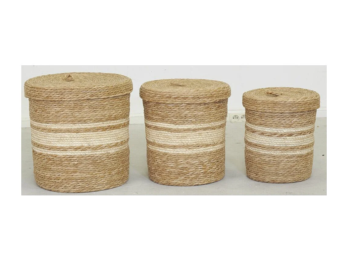 Boîtes de rangement en maïs naturel et blanc (lot de 3)