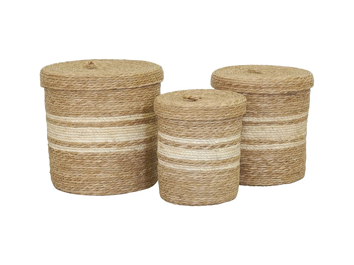 Boîtes de rangement en maïs naturel et blanc (lot de 3)