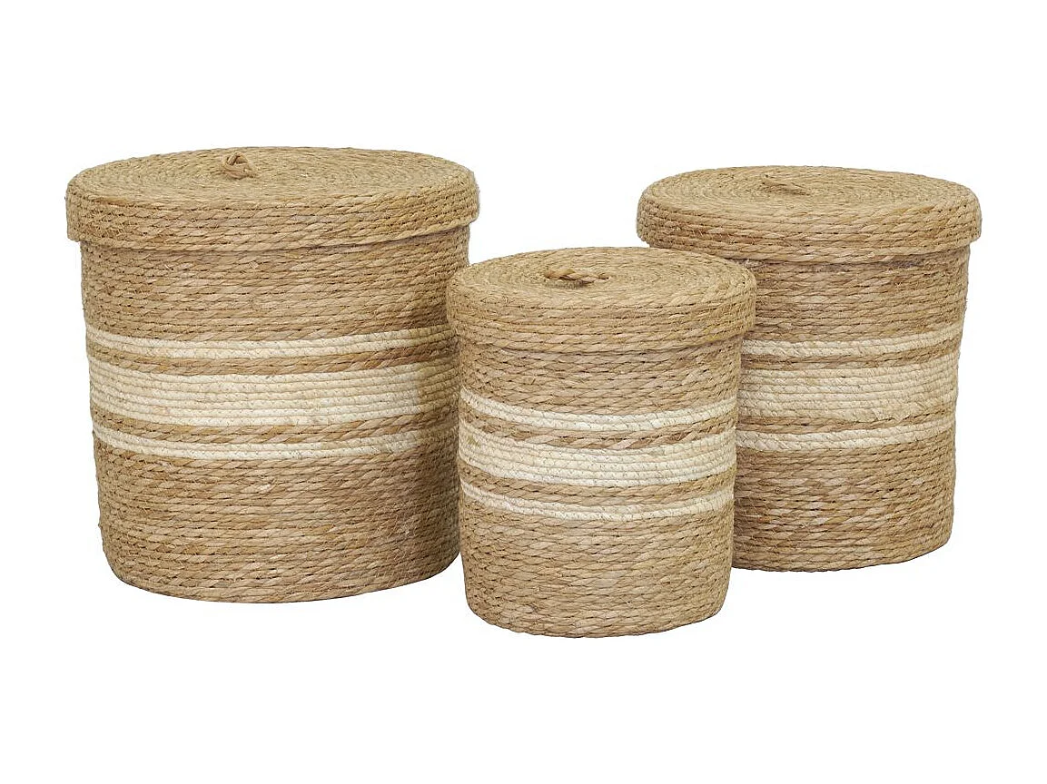 Boîtes de rangement en maïs naturel et blanc (lot de 3)