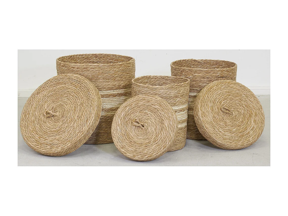 Boîtes de rangement en maïs naturel et blanc (lot de 3)