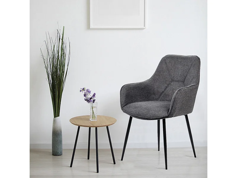 Lot de 2 chaises avec accoudoirs tissu gris et pieds métal - THEO