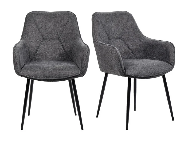 Lot de 2 chaises avec accoudoirs tissu gris et pieds métal - THEO
