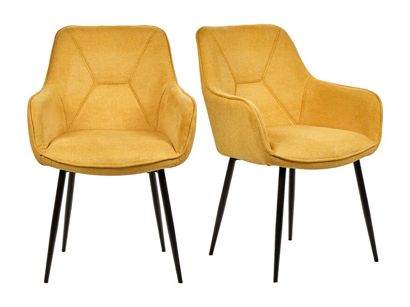 Lot de 2 chaises avec accoudoirs tissu jaune et pieds métal - THEO