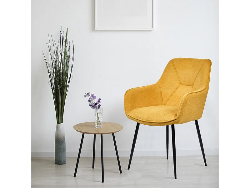 Lot de 2 chaises avec accoudoirs tissu jaune et pieds métal - THEO