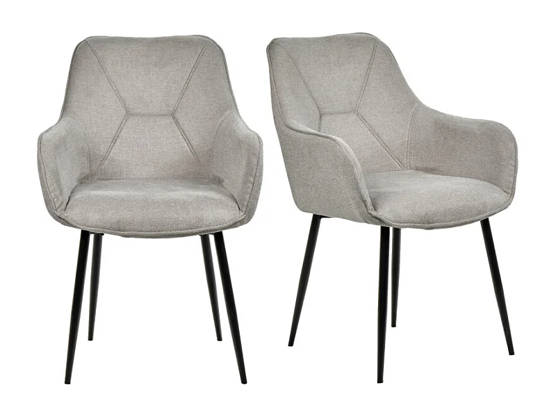 Lot de 2 chaises avec accoudoirs tissu gris clair pieds métal - THEO