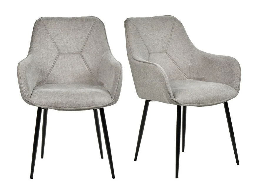 Lot de 2 chaises avec accoudoirs tissu gris clair pieds métal - THEO