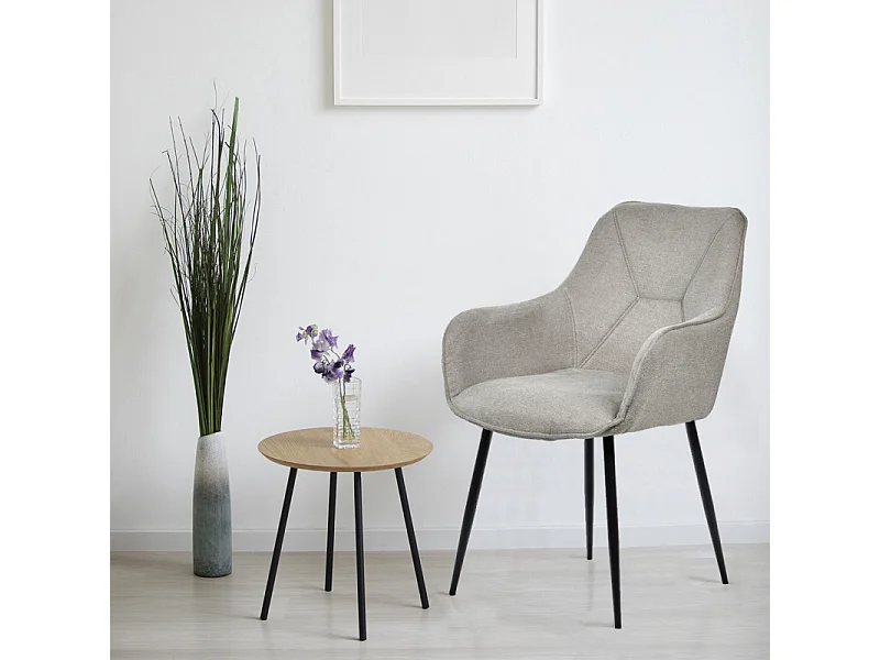 Lot de 2 chaises avec accoudoirs tissu gris clair pieds métal - THEO