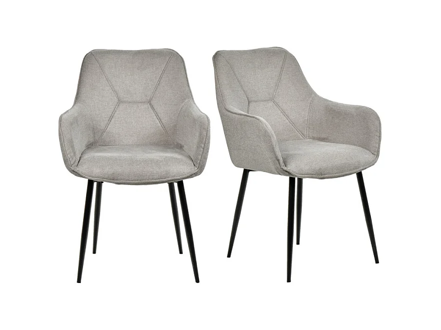 Lot de 2 chaises avec accoudoirs tissu gris clair pieds métal - THEO