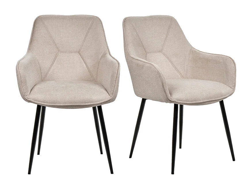 Lot de 2 chaises avec accoudoirs tissu beige et pieds métal - THEO