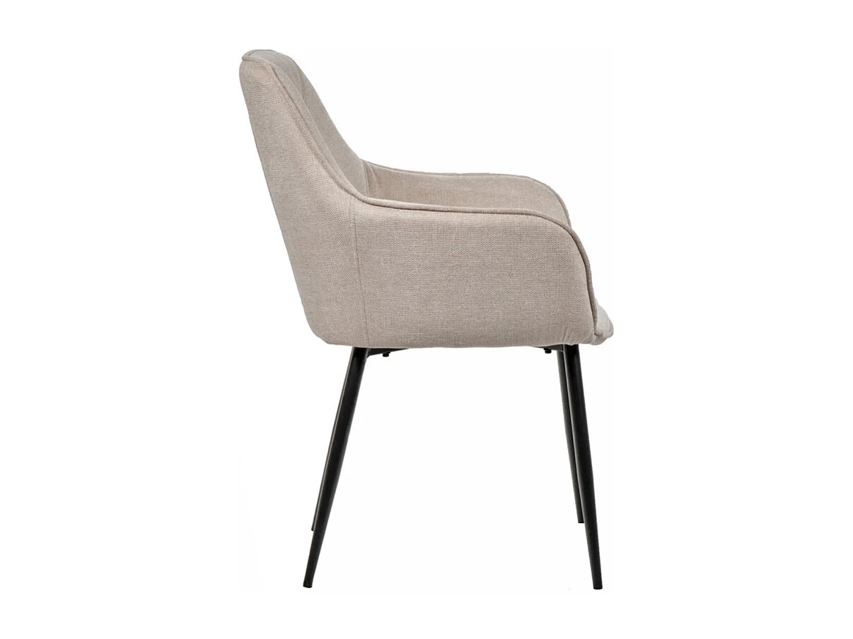 Lot de 2 chaises avec accoudoirs tissu beige et pieds métal - THEO