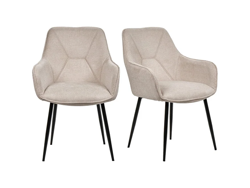 Lot de 2 chaises avec accoudoirs tissu beige et pieds métal - THEO