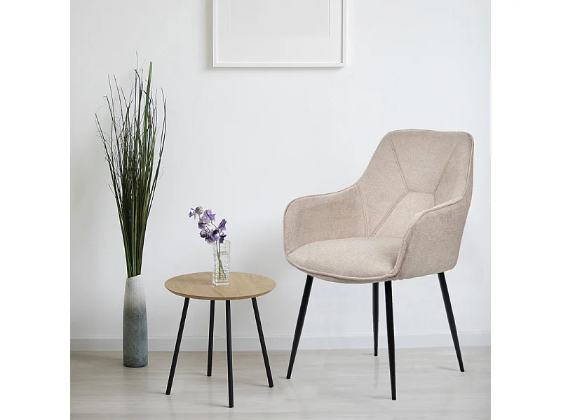 Lot de 2 chaises avec accoudoirs tissu beige et pieds métal - THEO