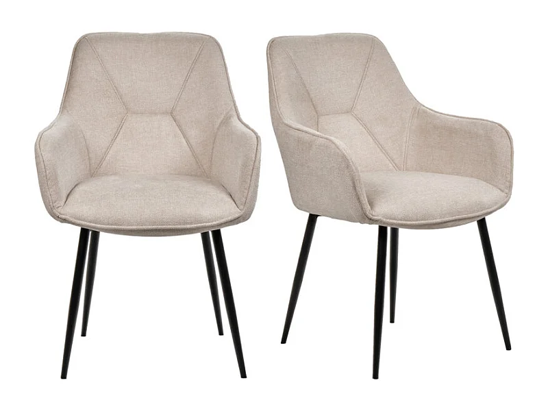 Lot de 2 chaises avec accoudoirs tissu beige et pieds métal - THEO