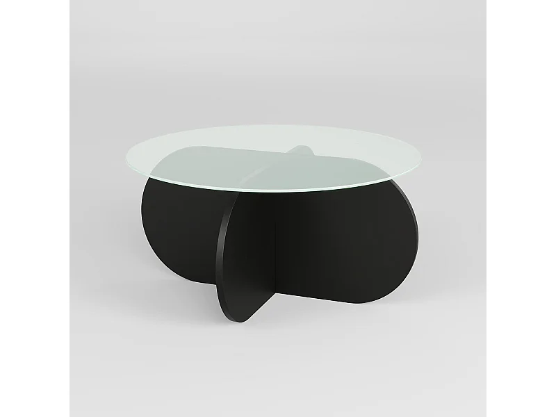 Mesa de café Kailua 239, Negro, 35cm, Diámetro: 75, Vidrio templado, Redonda