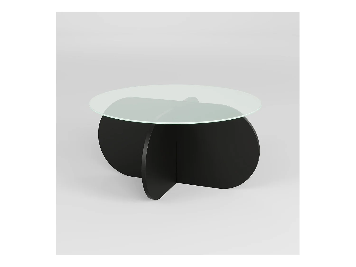 Table basse design Venas D75cm Bois Noir et Verre trompé Transparent