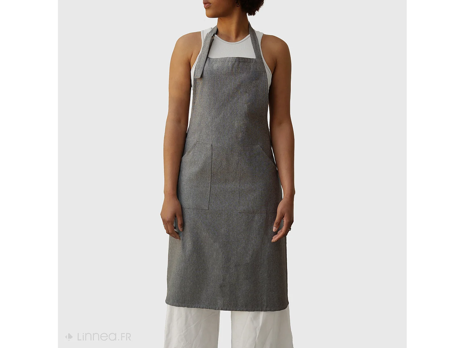 Tablier de cuisine double poche 70x90 cm coton HONO marron Granit