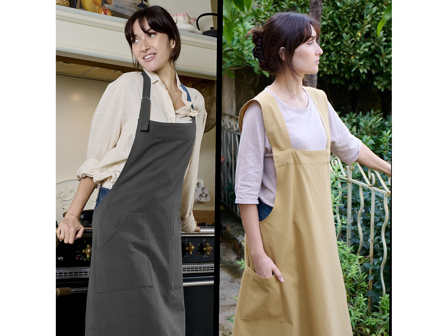 Tablier de cuisine double poche 70x90 cm coton HONO marron Granit