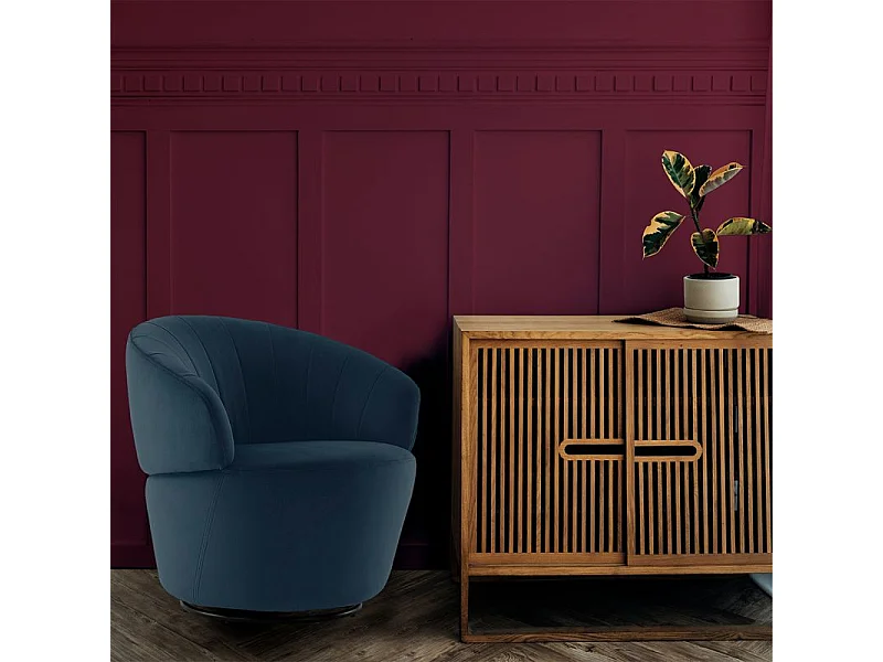 Fauteuil rond pivotant 360° en velours bleu marine moderne - COROLLA