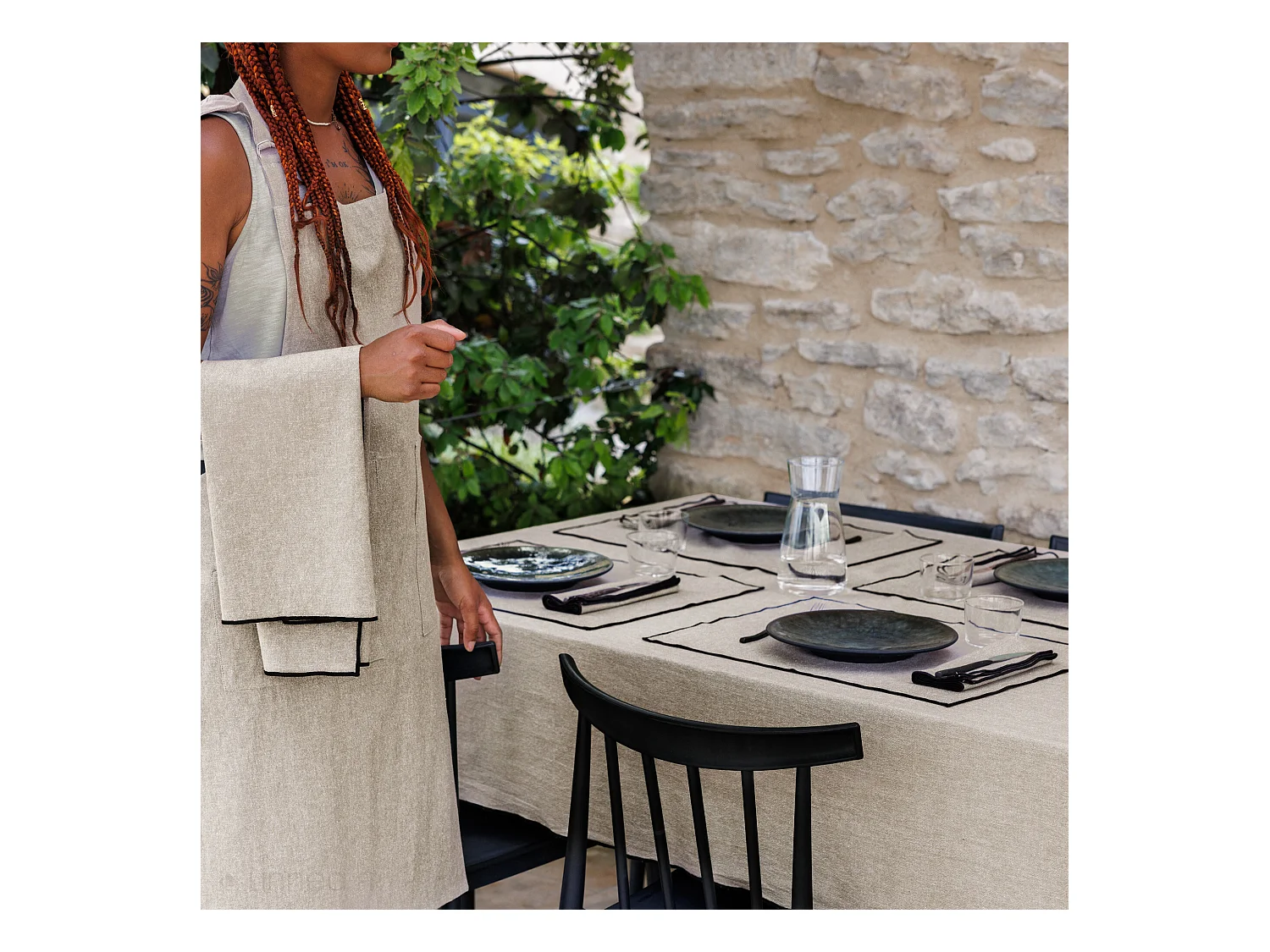 Nappe coton 160x300 cm HONO blanc Naturel finition point bourdon