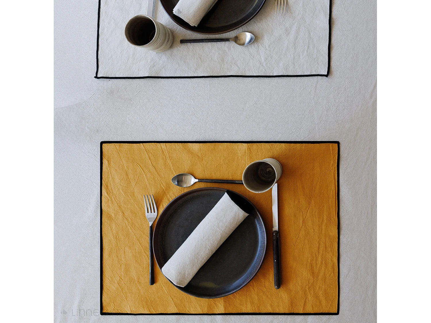 Nappe coton 160x200 cm HONO jaune Curry finition point bourdon