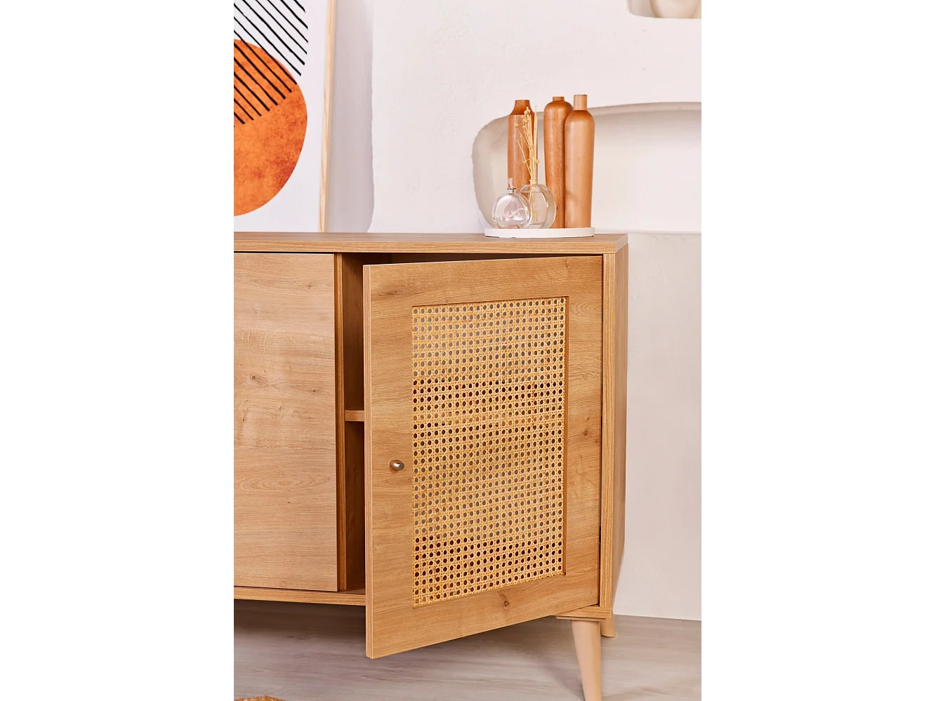 Aparador Hazeran color roble 180x41x81 cm