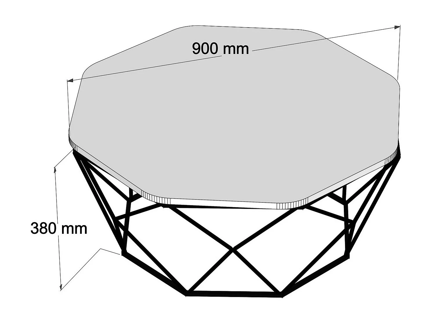 Table basse octogonale bois noir effet marbre et pieds acier noir Diva 90cm