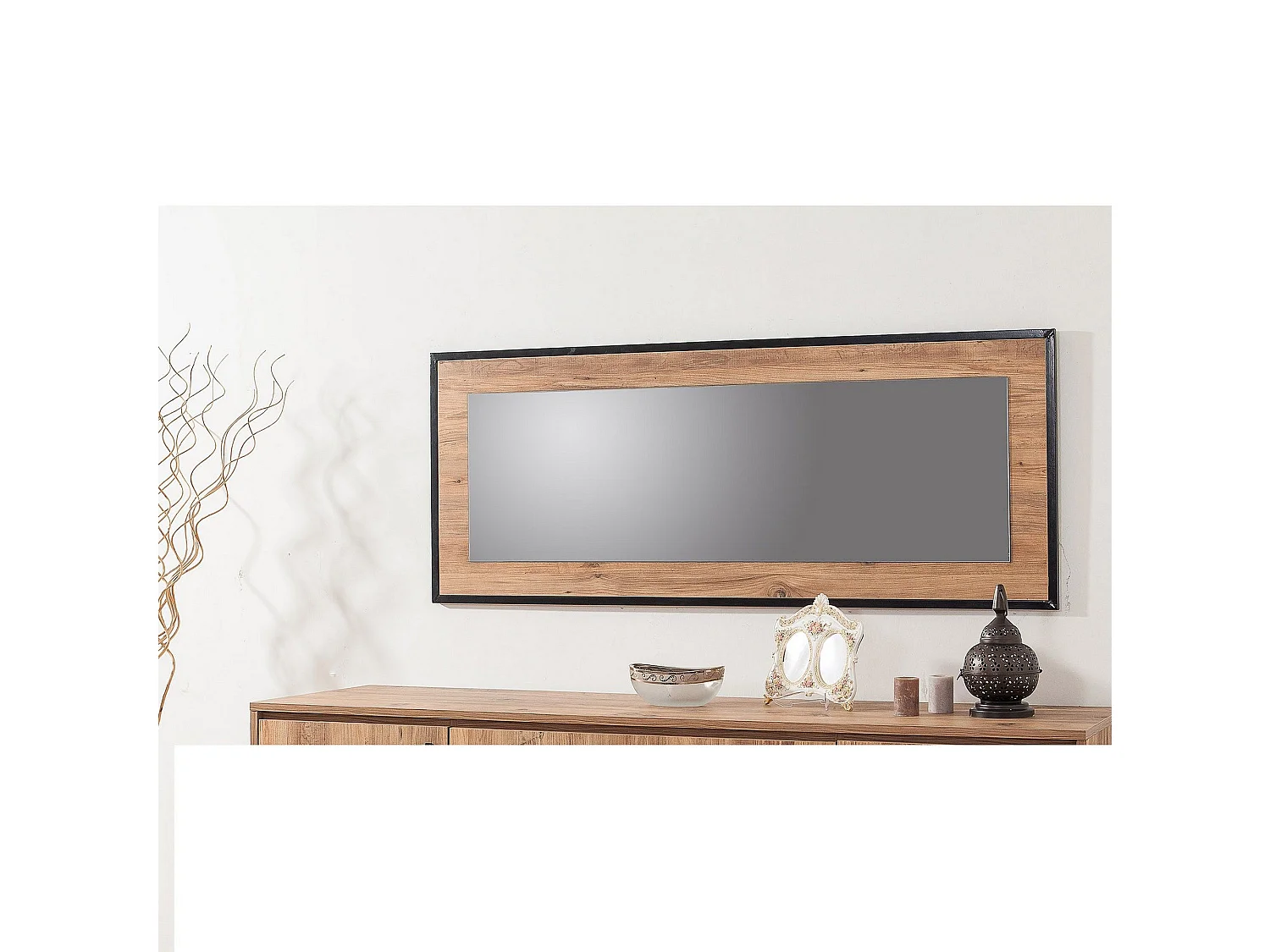Miroir mural encadré Decker L150cm Bois naturel et Noir