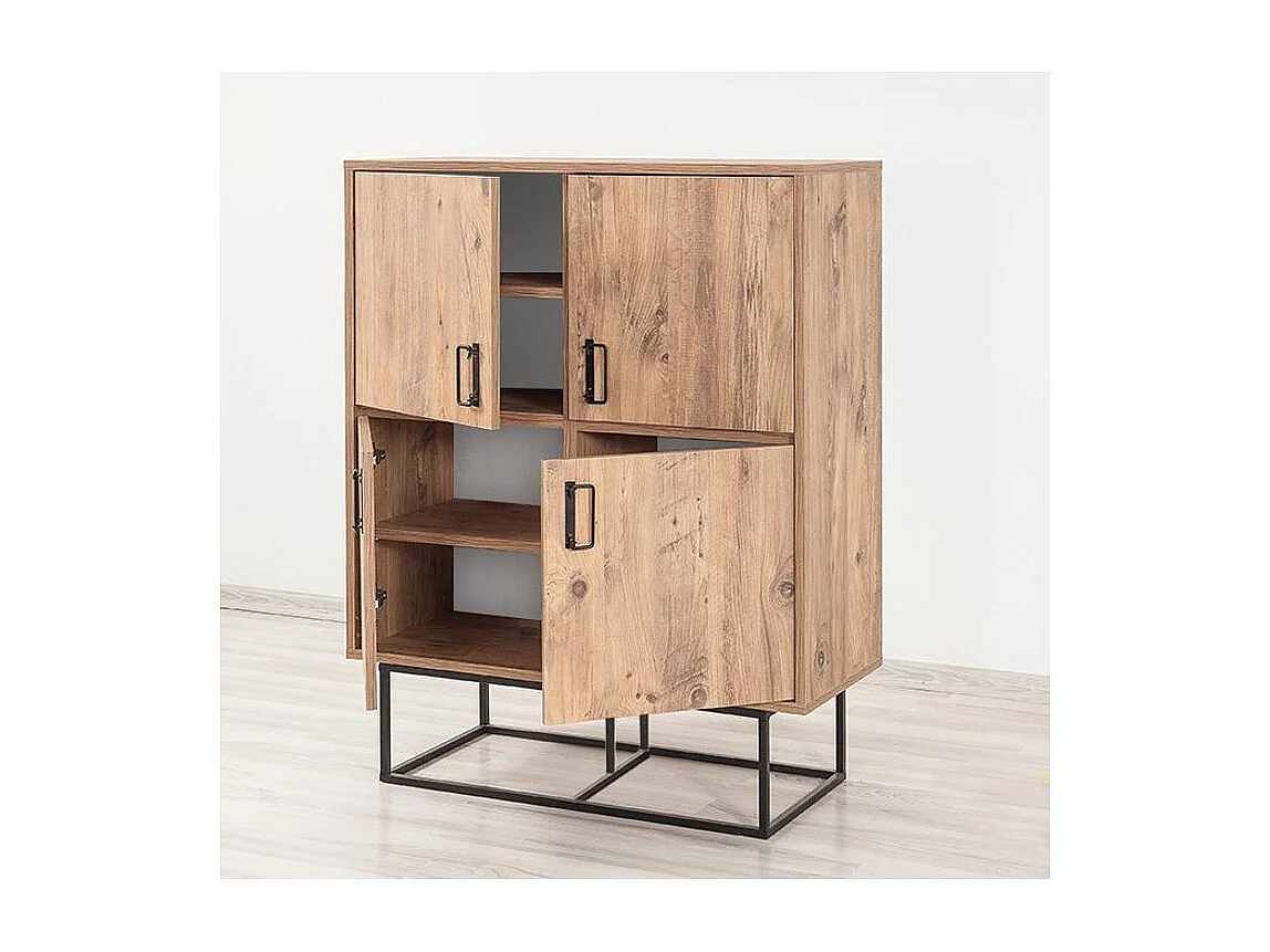Buffet haut style industriel 4 portes Feneta Bois clair