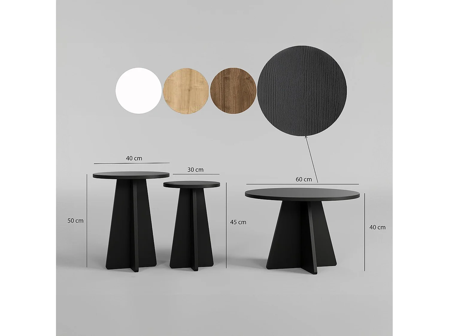 Lot de 3 tables basses gigognes moderne Ralio Noir
