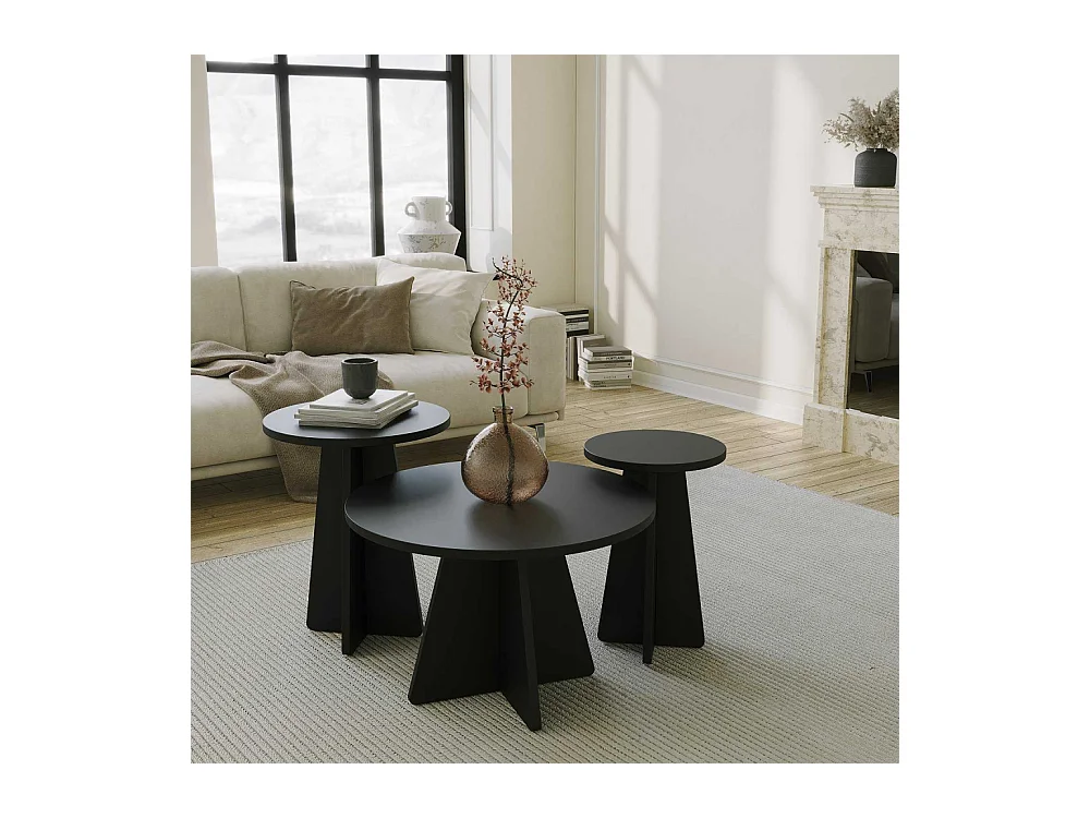 Lot de 3 tables basses gigognes moderne Ralio Noir