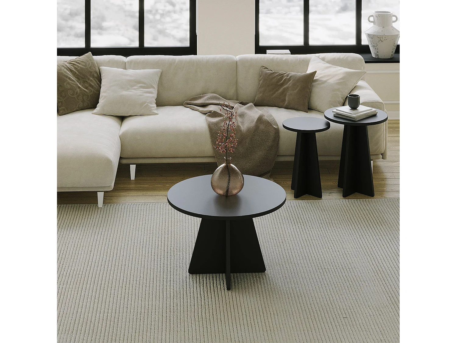 Lot de 3 tables basses gigognes moderne Ralio Noir