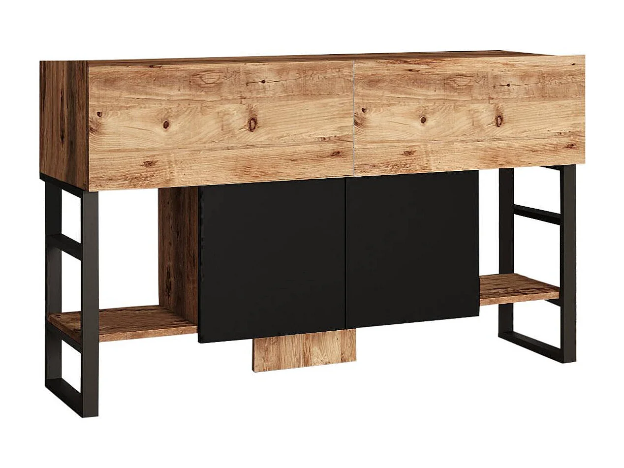 Buffet style industrielle Ournisse Métal Noir et Bois Naturel et Noir