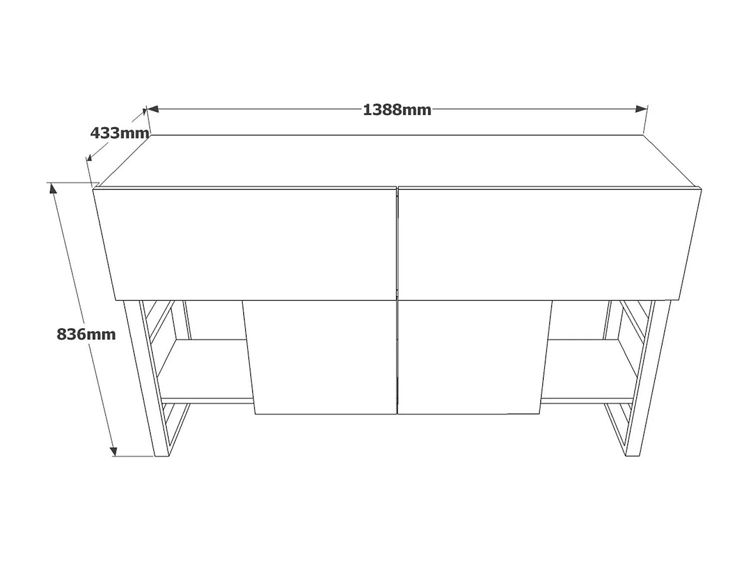 Buffet style industrielle Ournisse Métal Noir et Bois Naturel et Noir