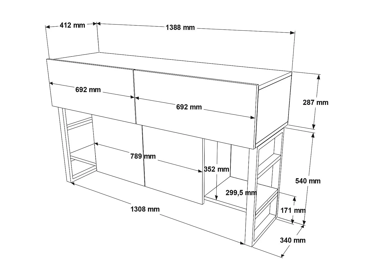 Buffet style industrielle Ournisse Métal Noir et Bois Naturel et Noir