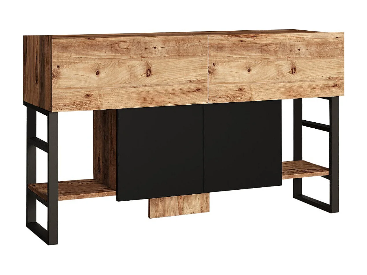 Buffet style industrielle Ournisse Métal Noir et Bois Naturel et Noir