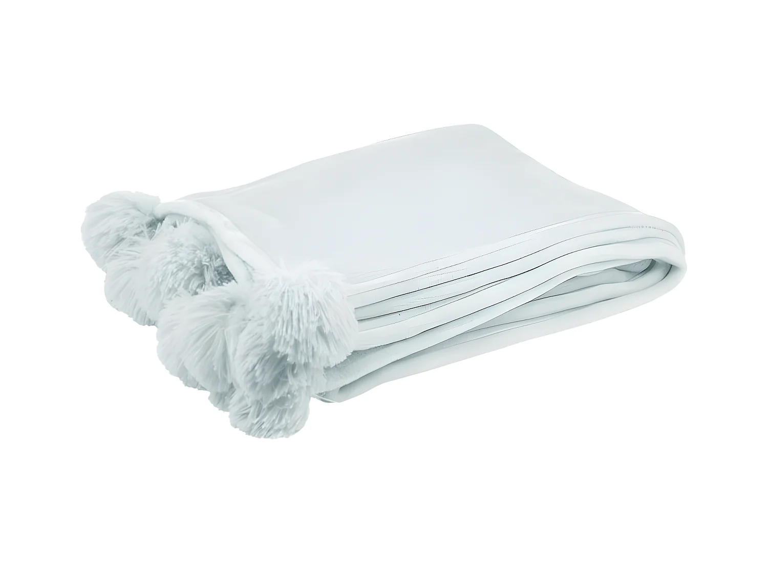 Plaid Pompon Polyester Bleu Clair - L 176 x l 128 x H 1 cm