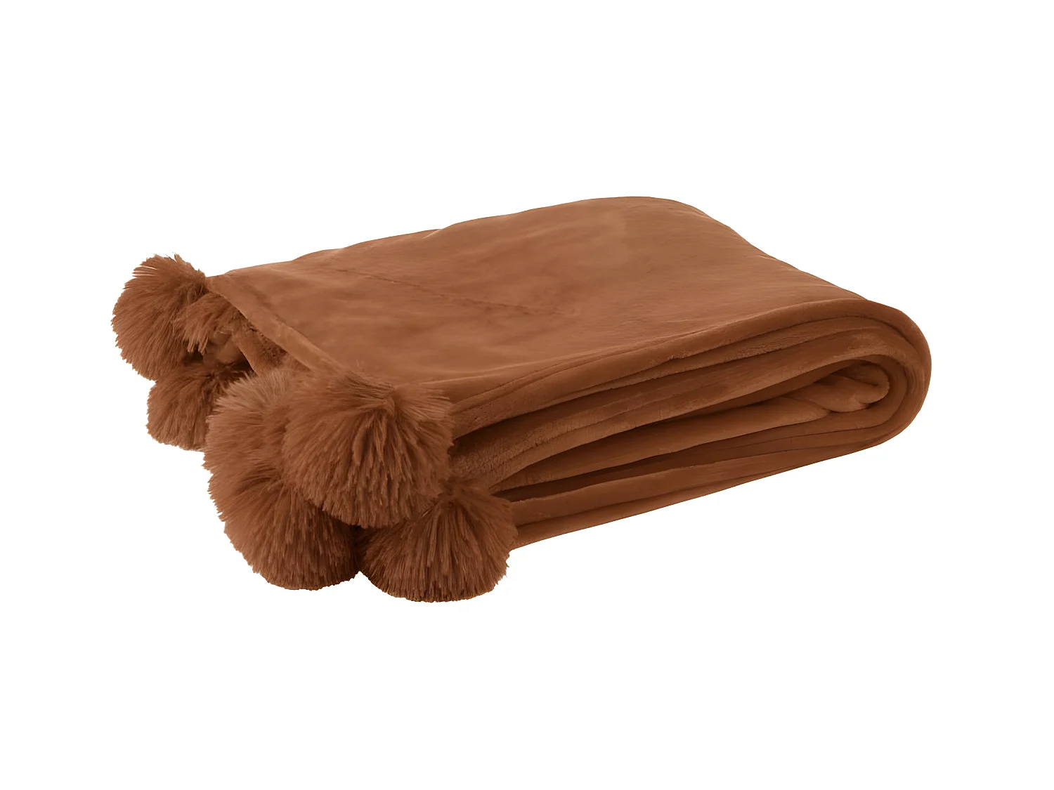 Plaid Pompon Polyester Rouille - L 173 x l 126 x H 1 cm