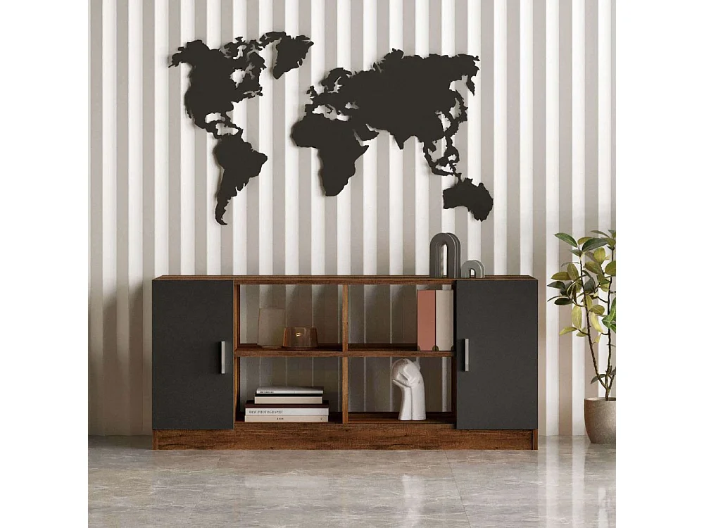 Bureau, buffet, bibliothèque, commode et table basse Busymo Chêne foncé et Gris