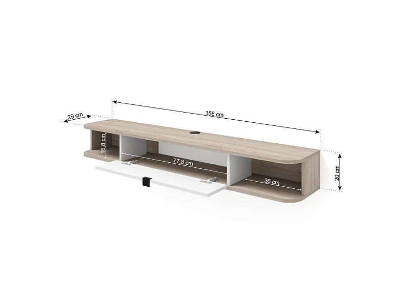 Meuble TV à suspendre 156x20x29cm IKARI chêne artisanal/blanc mat luxueux sideboeard commode