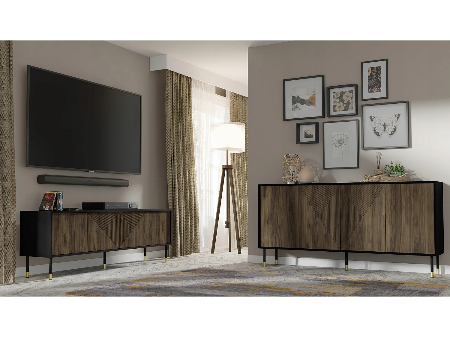 Meuble TV 180x40x61 cm meuble Hi-fi luxueux sur pied couleur noix WODUN